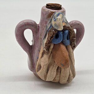Handcrafted Ceramic Miniature Pink Jug With Cork Stopper & Whimsical Face